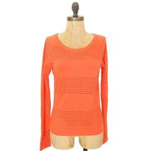 ATHLETA Limitless Mesh Crew Pullover XXS Orange Workout Cover Long Sleeve B16